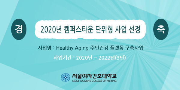 2020 캠퍼스타운 단위형 사업 선정 사업명 : Healthy Aging 주민건강 플랫폼 구축사업 사업기간 : 2020년~2022년 (3년)